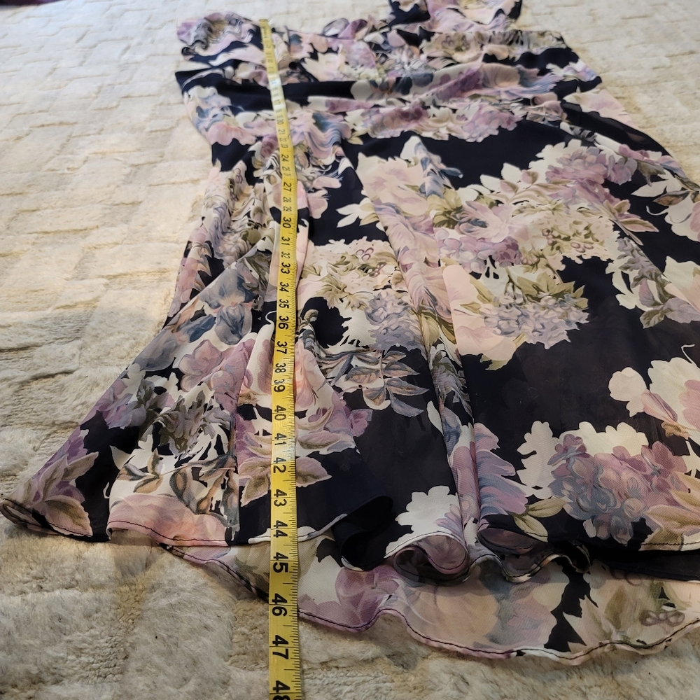 NWT CONNECTED APPAREL Flutter Sleeve Chiffon Midi Dress Black Pink Size 16W - Picture 7 of 9